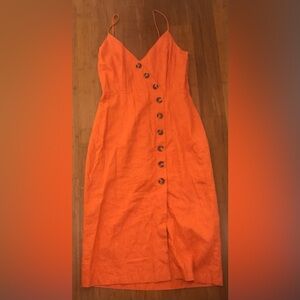 FOREVER 21 Dress Orange Linen Blend Sheath Button Down Slit Midi Dress M NWT